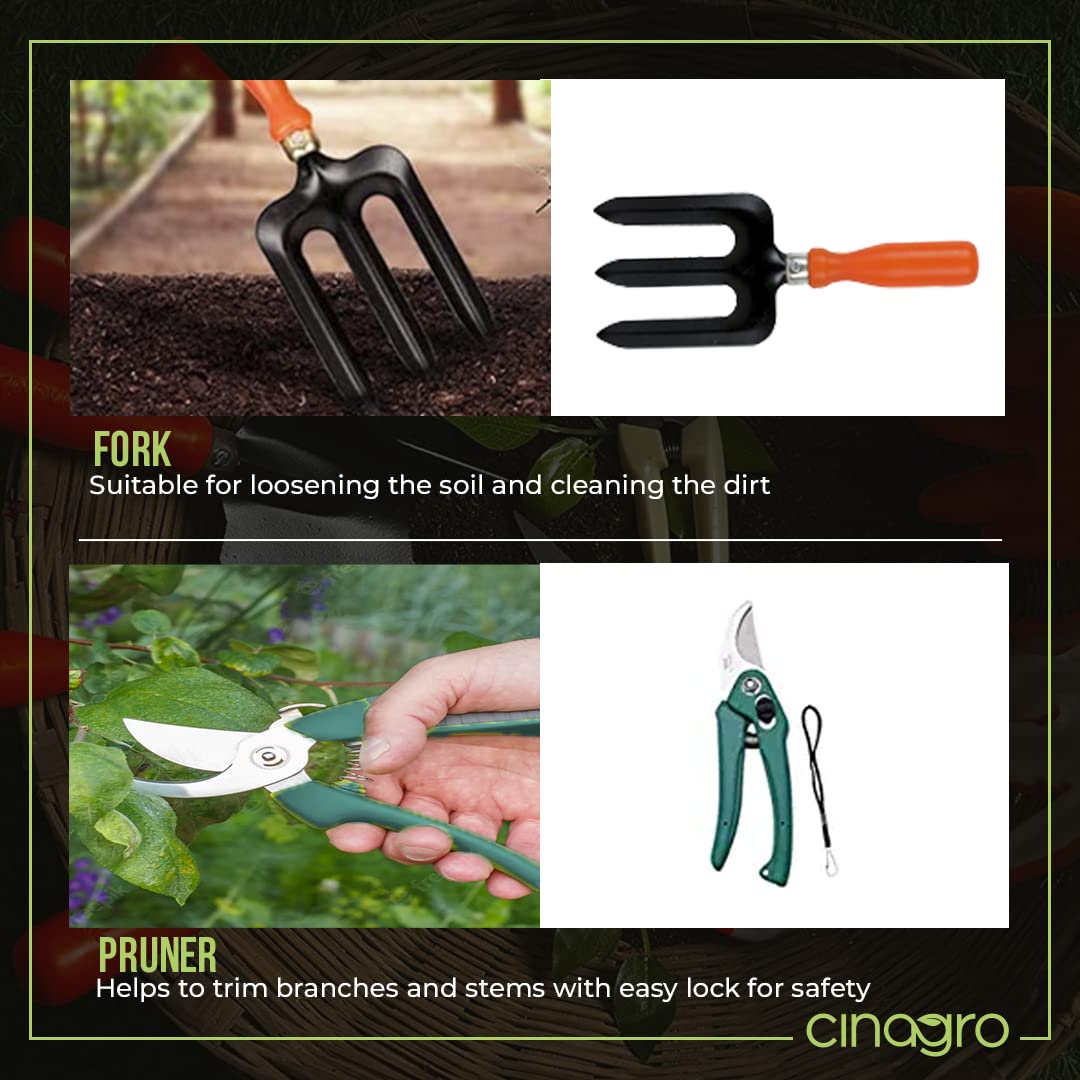Cinagro Garden Tools Kit Set of 6, Weeder, 2 Trowels, Hand Fork, Cultivator 2