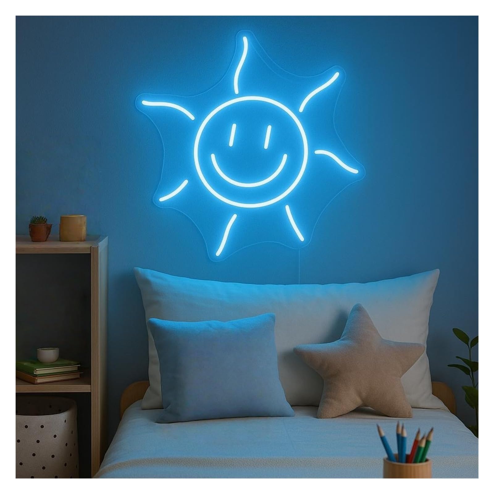 Shouxi E Sign Lamp Happy Sun Neon Sign, Suitabl For Kids Room Wall Decor With Dimmabl 38Cm