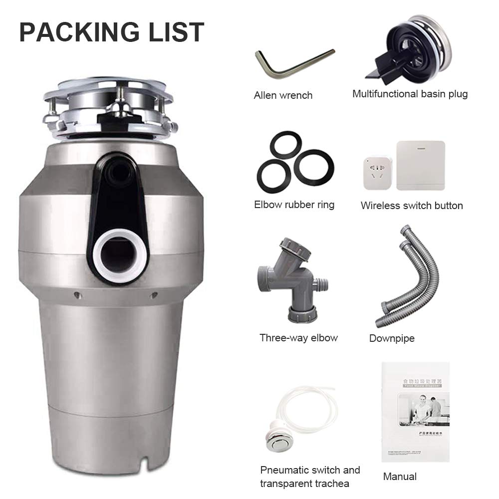 Topchances Disposer Máquina de eliminación de cocina para el hogar, agua de cocina universal mute fregadero triturador de basura, eficaz 560 W 3500 R MIN 1.2 L Disposer de residuos de alimentos