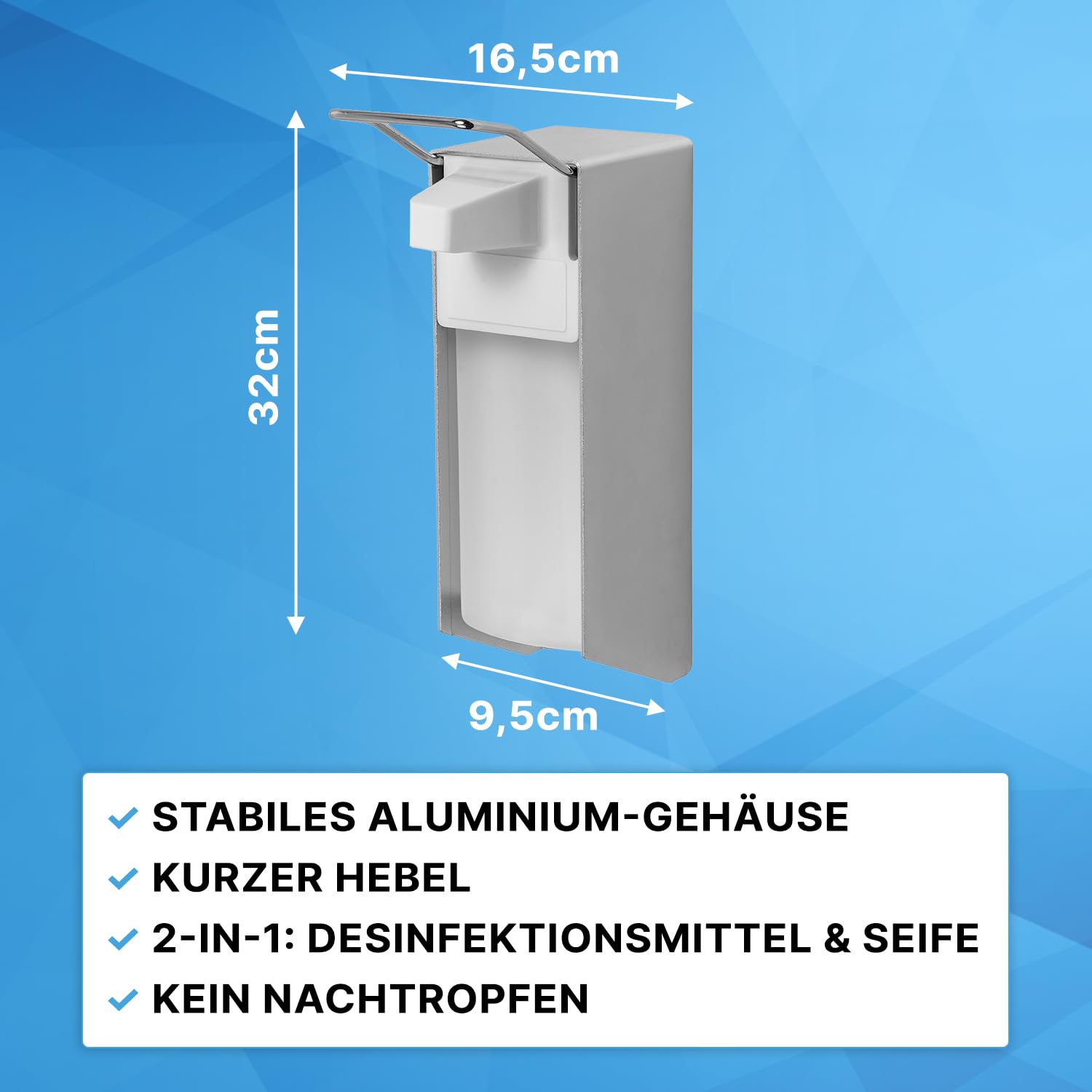 ARNOMED Desinfektionsspender Aus Aluminium – 500 Ml, Euroflasche, Kurzer Armhebel – Für Wandmontage – Seife & Desinfektion – Inkl. Dübel & Schrauben
