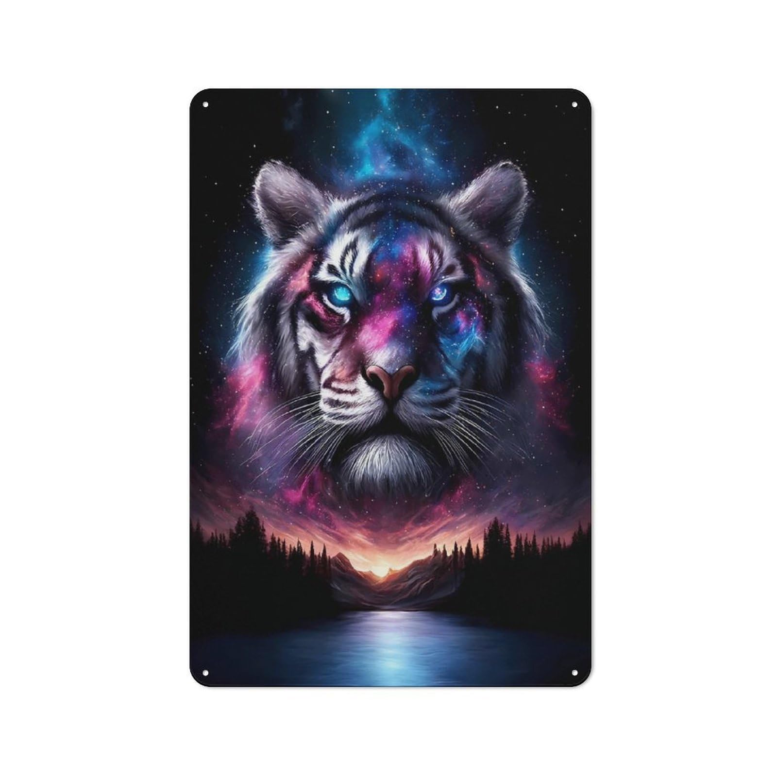 Cosmic Tiger Metal Tin Sign, Clean Printed Wall Decor for Breakfast Nook, Kitchen Wall And Home Cafe, 30x20cm