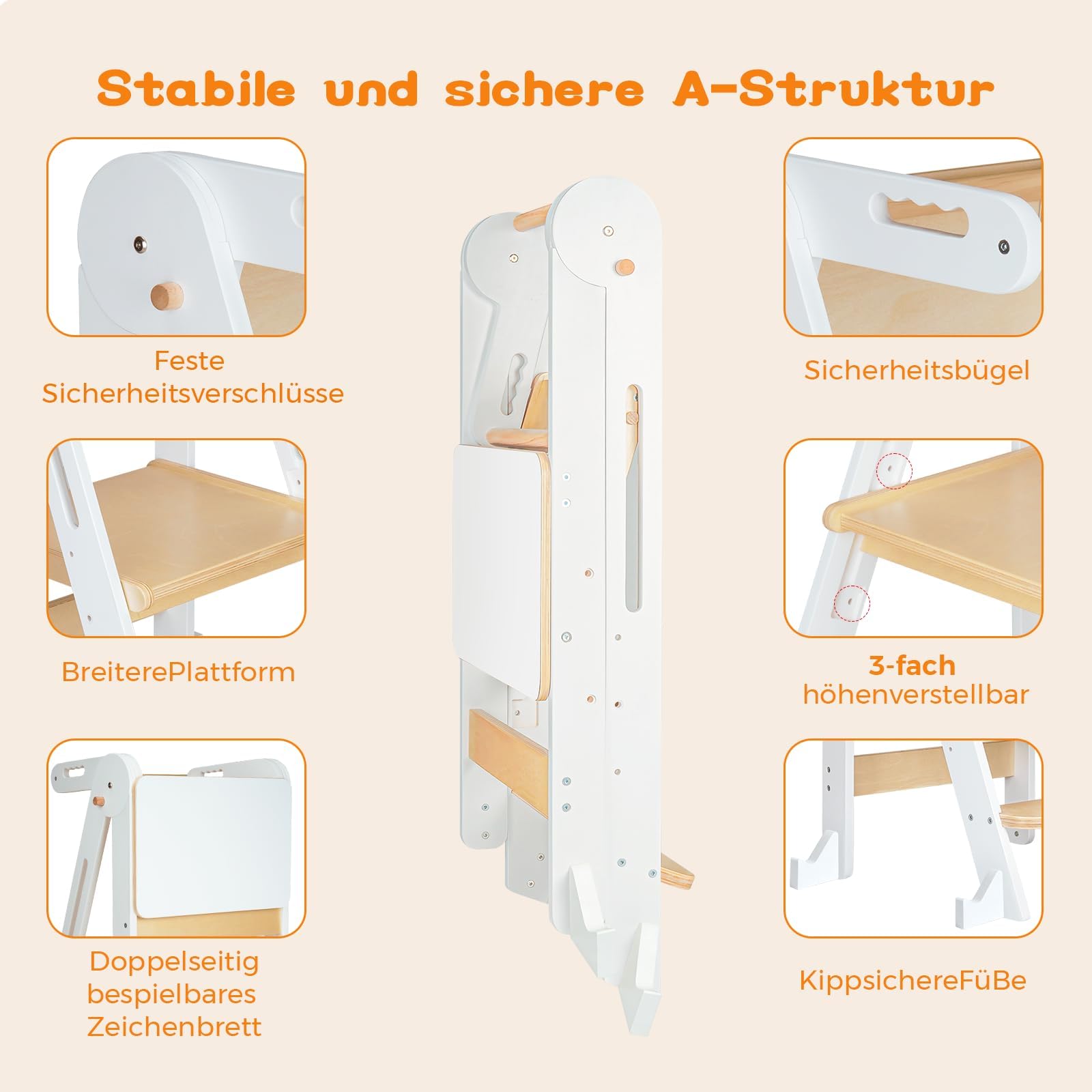 Lernturm ab 1 Jahr | 2 in 1 Learning Tower für Kinder | Klappbare Tritthocker mit Reißbrett | Lernturm Für Kinder, für Küche Tisch Bad