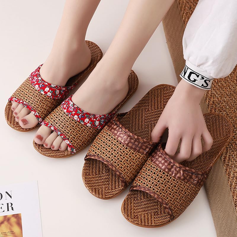 Bamboo Slippers Sandals for Women Tatami Straw Rattan Woven Japanese Slides Non Slip Wooden Zori Beach Travel Hawaiian Summer Indoor House Boho Standing All Day Comfortable Walking Causal Grass4