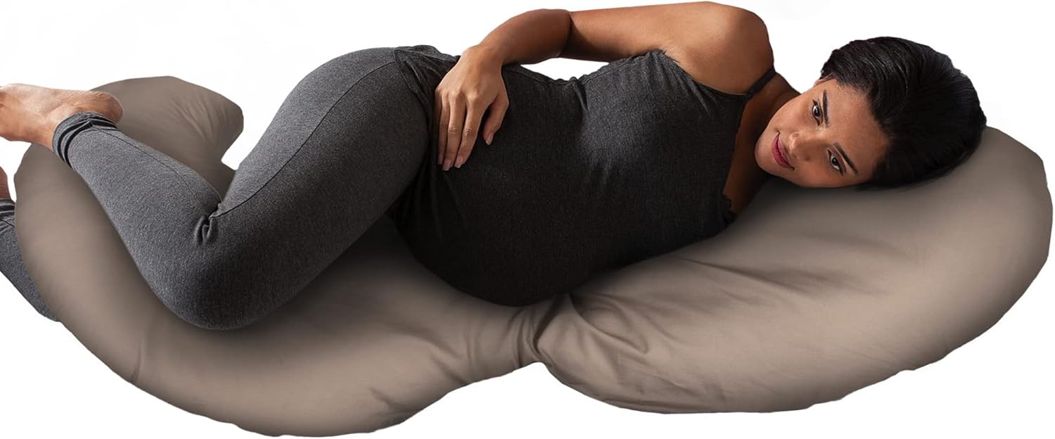 Boppy Total Body Pregnancy Pillow with Organic Cotton, Easy-on Removable Pillow Cover in Biscuit for Full-Body Support, Body Pillow for Pregnancy and Postpartum Positioning