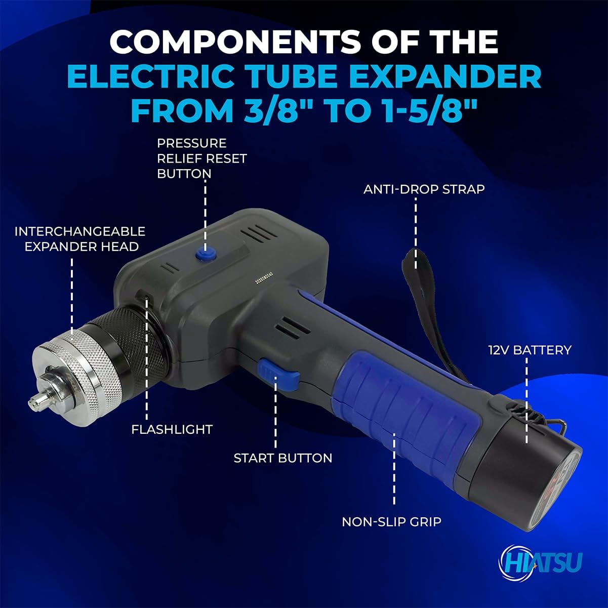 Hiatsu Cordless Tube Expander – Power Hydraulic Copper Pipe Expander Tool Kit for HVAC, Electric Swaging & Expanding Tubing up to 1-5/8", Professional HVAC Plumbing Line Set Expander