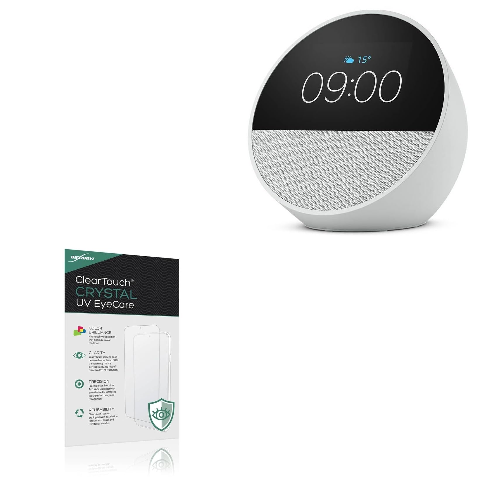 BoxWave Screen Protector Compatible With Amazon Echo Spot (2nd Gen 2024) - ClearTouch Crystal Anti-UV EyeCare (2-Pack), Filters out Harmful Blue Light Reduce Fatigue