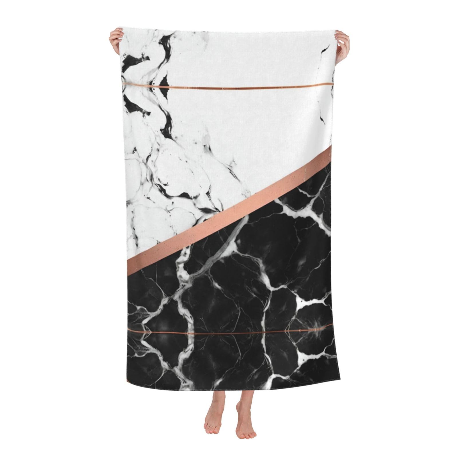 Pojknbv White Black Marble Print Oversized Adult Beach Towel Quick-Dry Comfortable Lightweight Travel Pool Camping