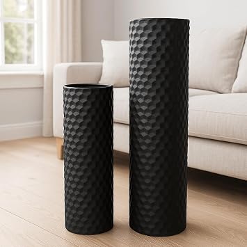Leewadee Black Tall Floor Vase, Set of 2 Decorative 24/19 Large Black Vases from Metal for Home Decor Living Room, Style with Pampas Grass for Modern, Vintage, Rustic or Farmhouse Room Decor