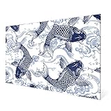  banjado Glas Nischenrückwand für Küche 60cm x 40cm  Küchenrückwand mit Motiv Koi Schwarm  Spritzschutz selbstklebend ohne Bohren  Fliesenspiegel magnetisch und beschreibbar
