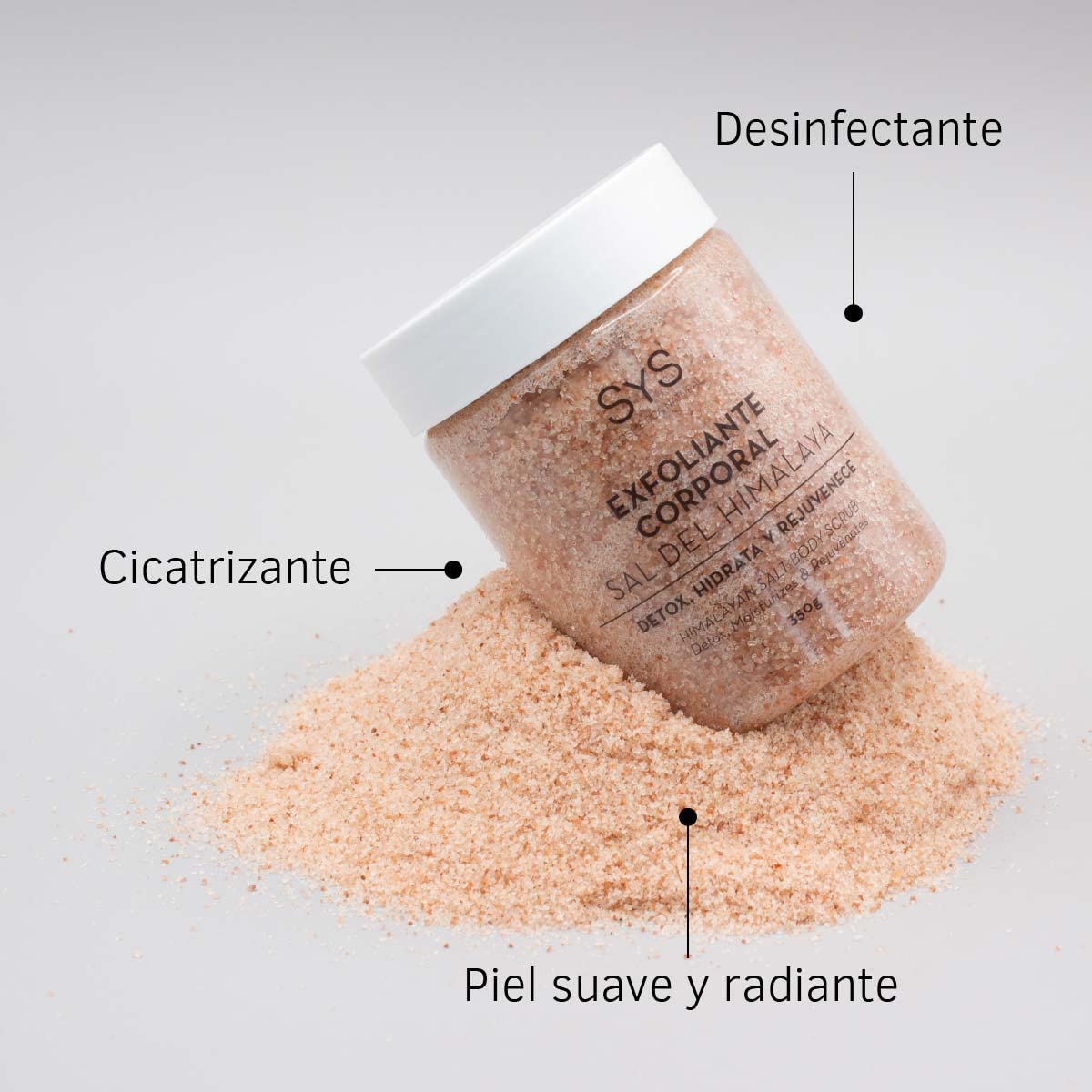 SYS Exfoliante Corporal Natural Sal Rosa del Himalaya 350 g Aceites de Rosa Mosqueta y Aguacate Vegano
