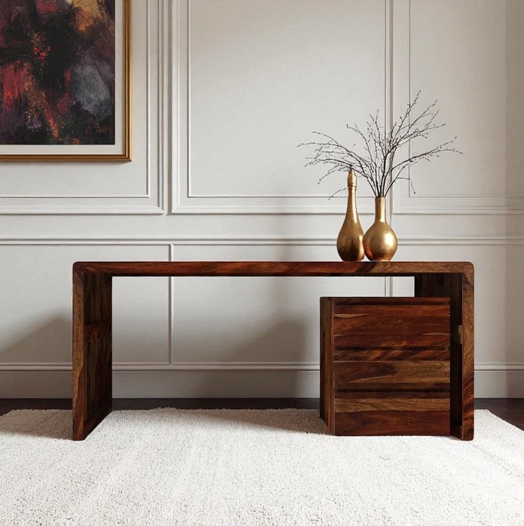 Wooden Finish Writing Study Desk for Adults | Study Table for Home and Office | Sheesham Wood, Natural Teak Finish