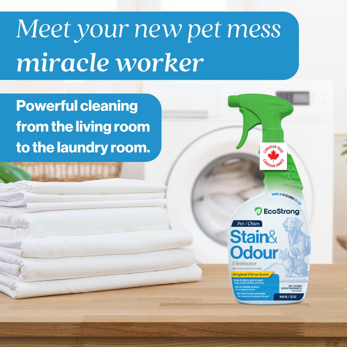 Enzyme Cleaner for Pets | Made in Canada | Pet Odor Eliminator and Powerful Probiotic Enzyme Cleaner for Cat Urine, Dog Pee, Pet Messes [946 mL Citrus Scent] - 4