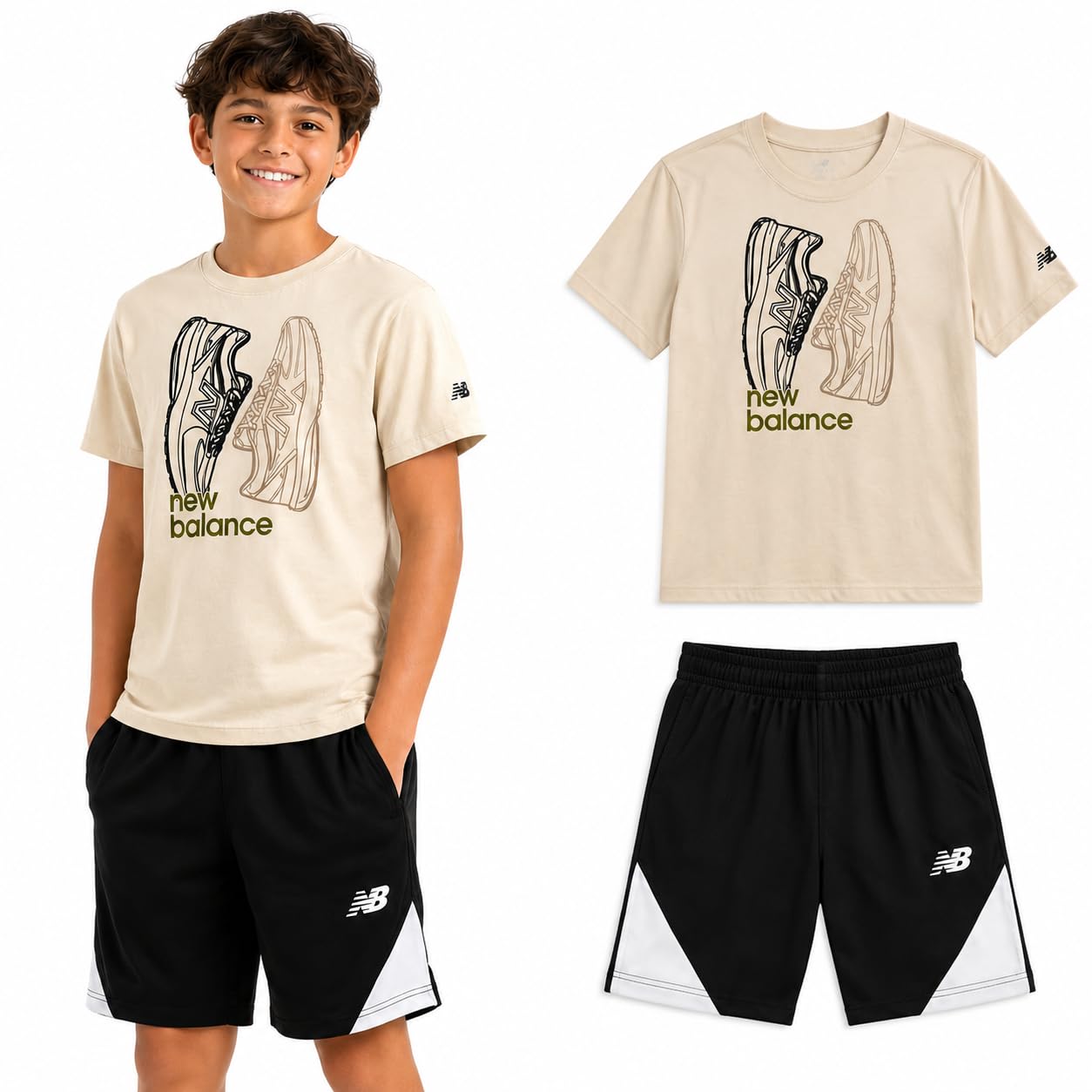 New Balance Boys 2 Piece Cotton Blend Jersey Shirt &amp; Basketball Shorts