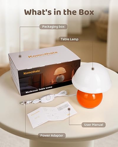 Miniatura 8 de Lámpara de hongo para dormitorio, bonitas lámparas pequeñas con pantalla de cristal, lámpara de mesita de noche con regulador de intensidad para