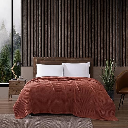 Edredón Eddie Bauer King de algodón naranja con diseño de gofres para cama 2