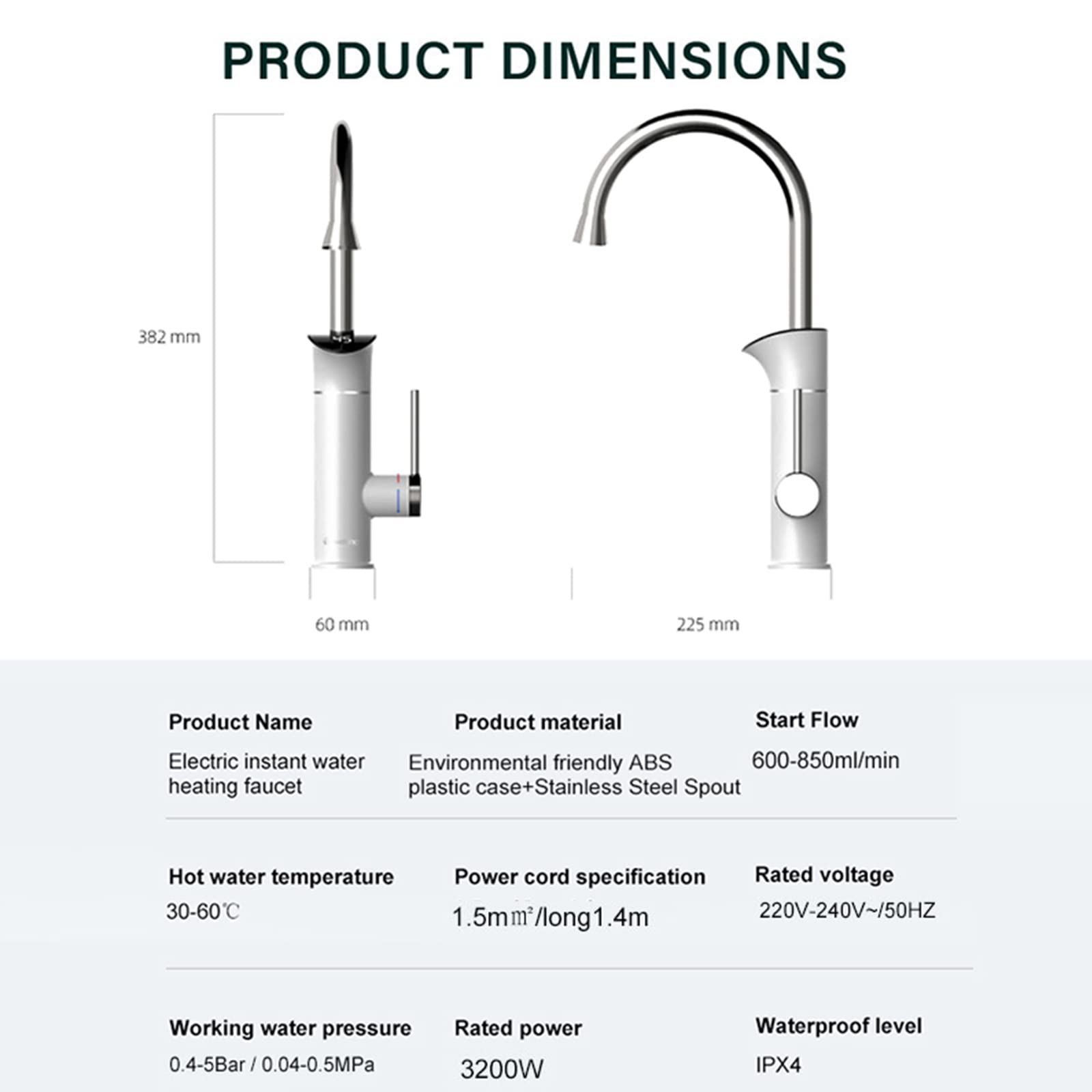 Rubinetto per lavello da Cucina, Rubinetto per scaldabagno Elettrico, Rubinetto per Acqua istantanea Senza Serbatoio, Rubinetto per Riscaldamento rapido, rubinetti da Cucina con Display Digitale