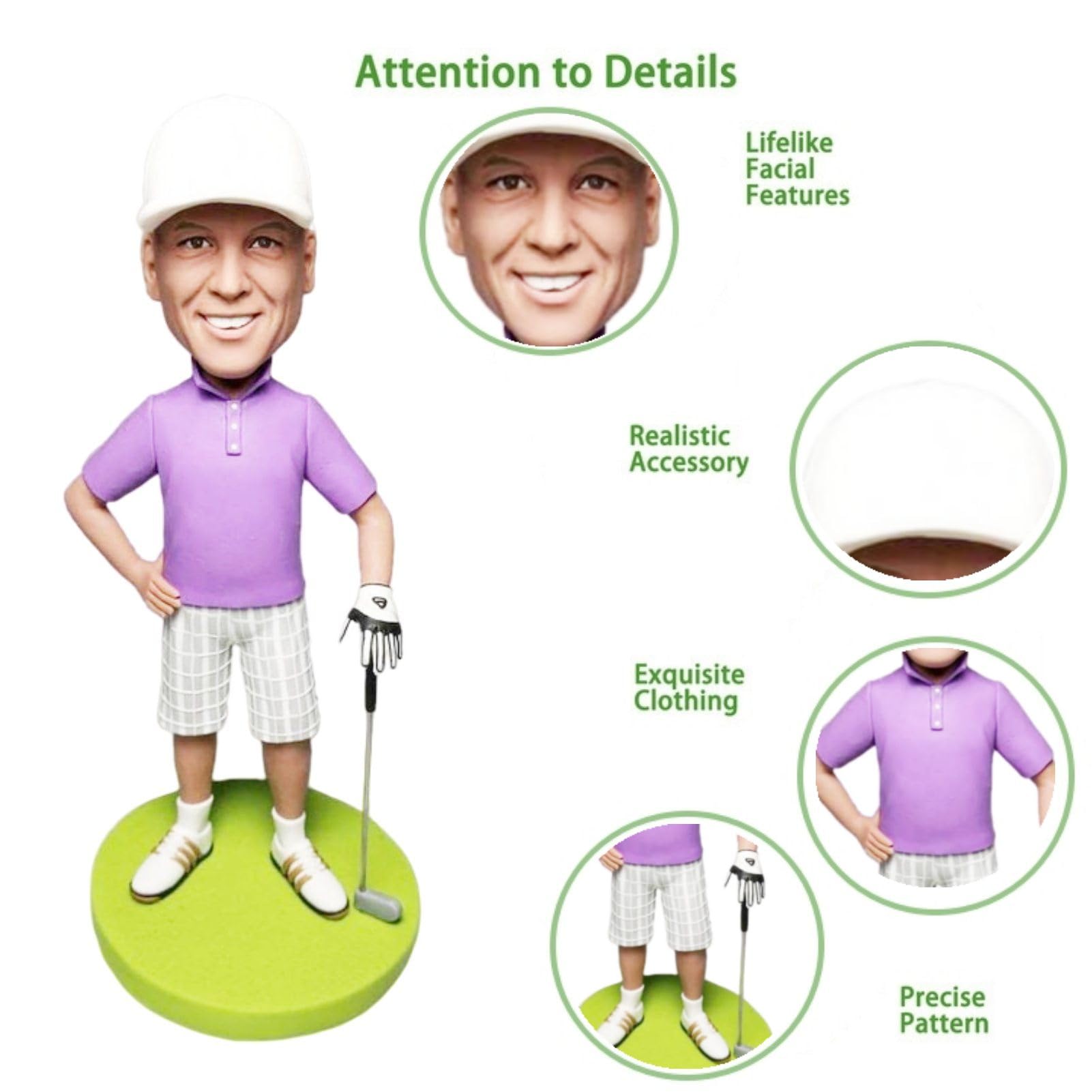 Niestandardowa figurka Bobblehead Spersonalizowane prezenty dla lalek Black Golfer dla taty chłopaka męża szefa biura współpracownika, wykwintne detale, kolekcjonerska ręcznie robiona rzeźba na deskę rozdzielczą samochodu