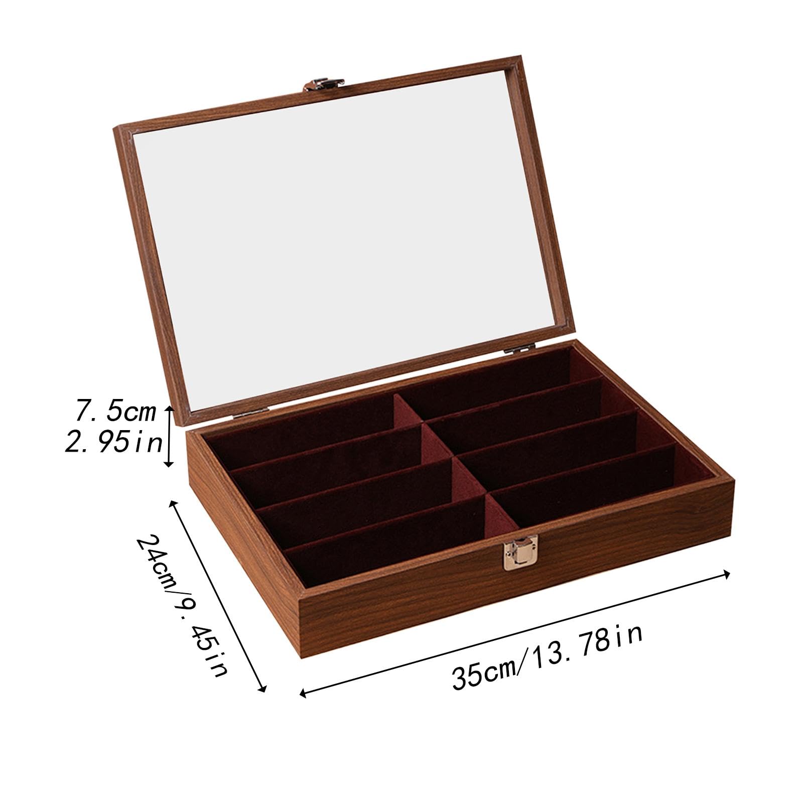 Brille Aufbewahrung Tablett aus Holz mit 8 Fächern Brillenbox Sonnenbrillenhalter Schmuckständer Samt Innenfutter für Zuhause Geschäft Schminktisch