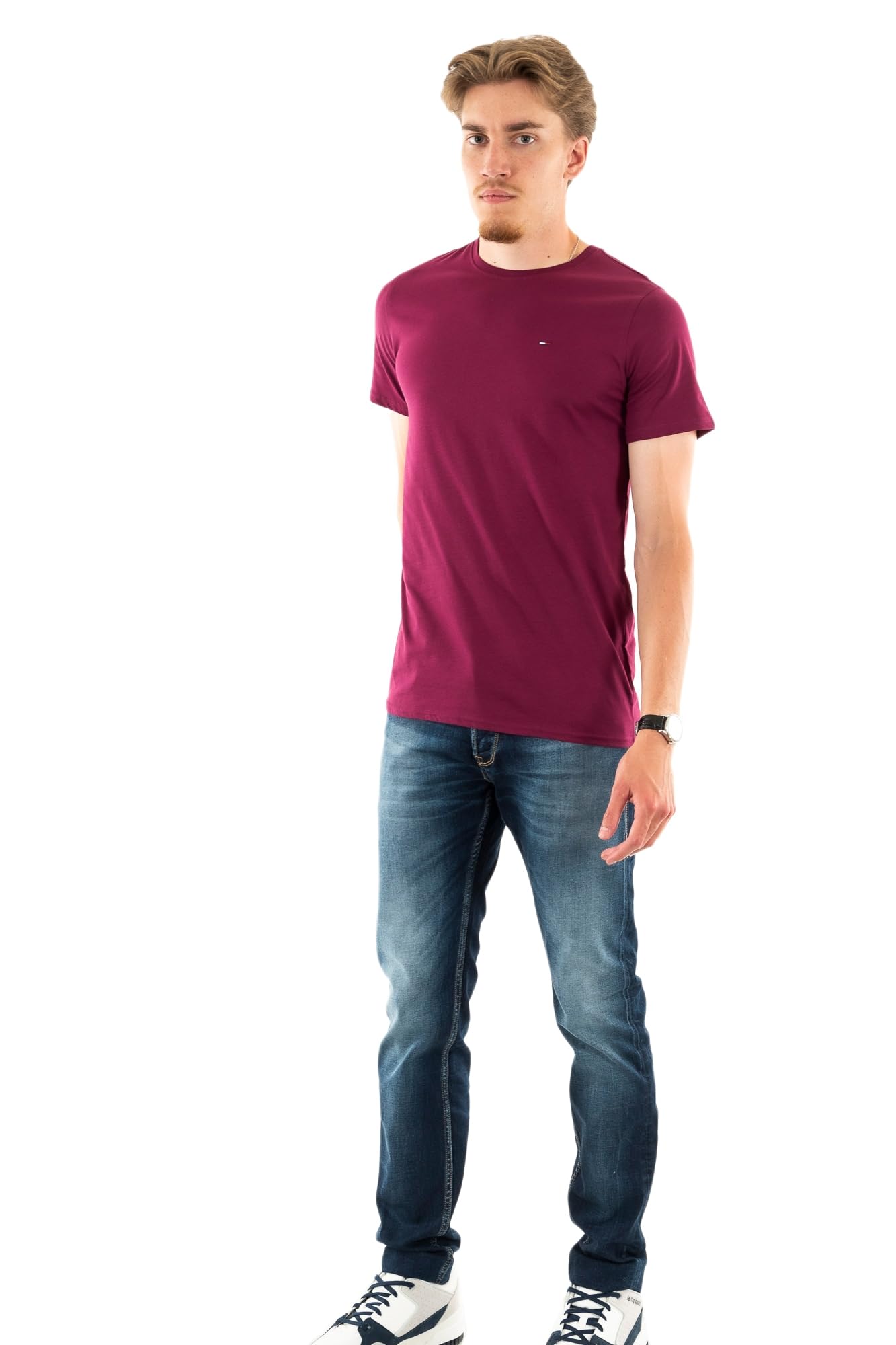 Tommy Jeans Herren T-Shirt Kurzarm TJM Original Slim Fit, Rot (Valley Grape), XS
