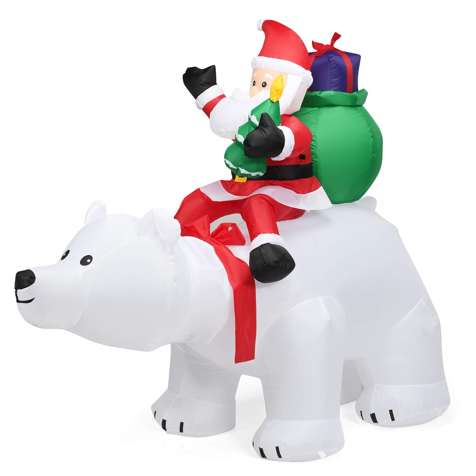 RELAX4LIFE 2M Père Noël Gonflable et Ours Polaire Soufflés, Décoration de Noël Gonflable en Polyester avec 4 Lumières LED pour Jardin & École & Magasin