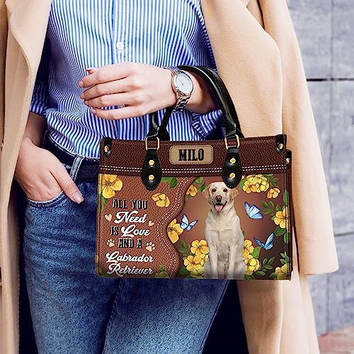 Personalized Labrador Retriever Dog Handbags, Custom Name Dog Leather Bags, Purses, Shoulder Bag, Gift For Dog Mom Dog Lover2
