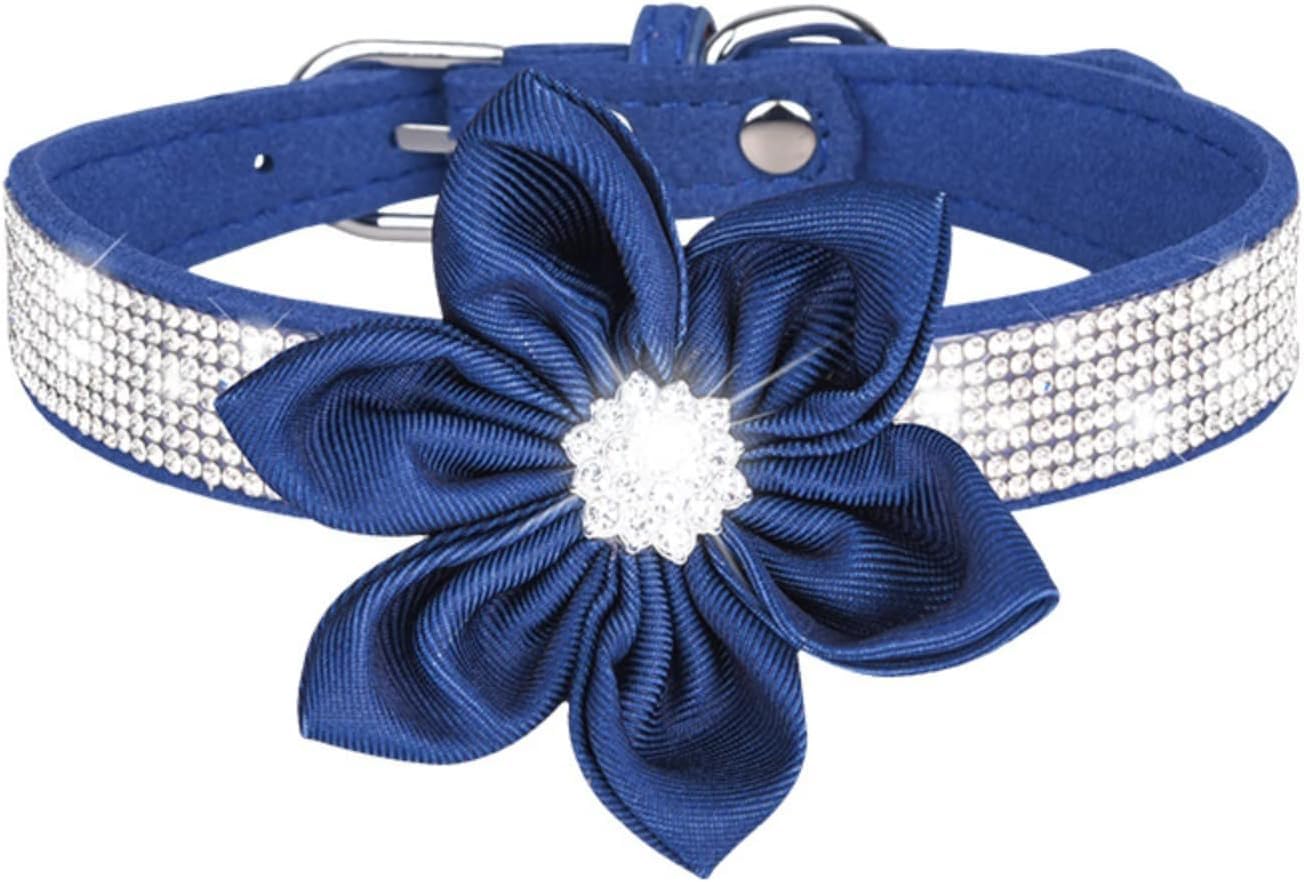 obroża dla zwierząt, Słodka dziewczyna Rhinestone obroża dla psa miękka kwiatowa szczeniaka odblaskowa spersonalizowana małych średnich dużych psów zwierzęta domowe(Pink,Large)