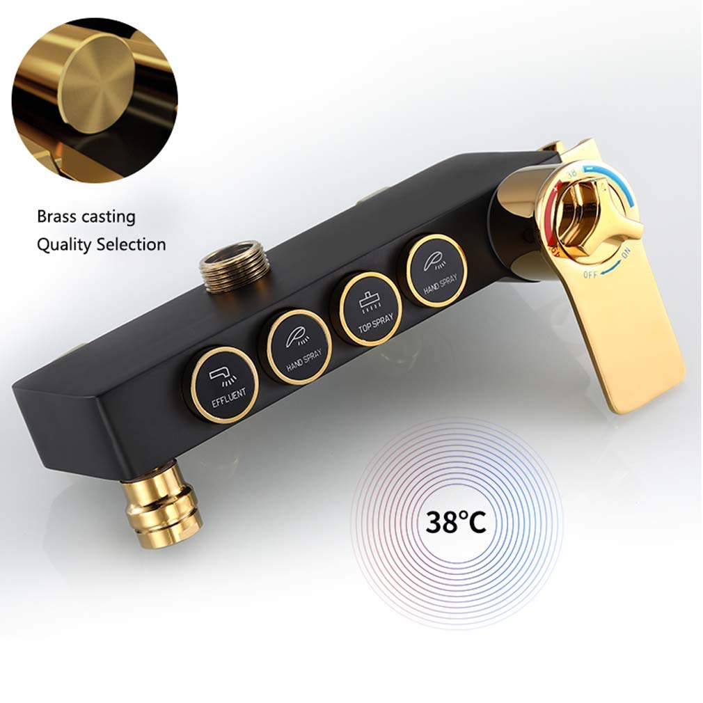 Sistema de ducha termostático para baño, válvula de ducha mezcladora de 38 ℃, 4 funciones con cabezal de ducha cuadrado de lluvia de 260 mm, sistema de ducha de mano, grifo y pistola rociado