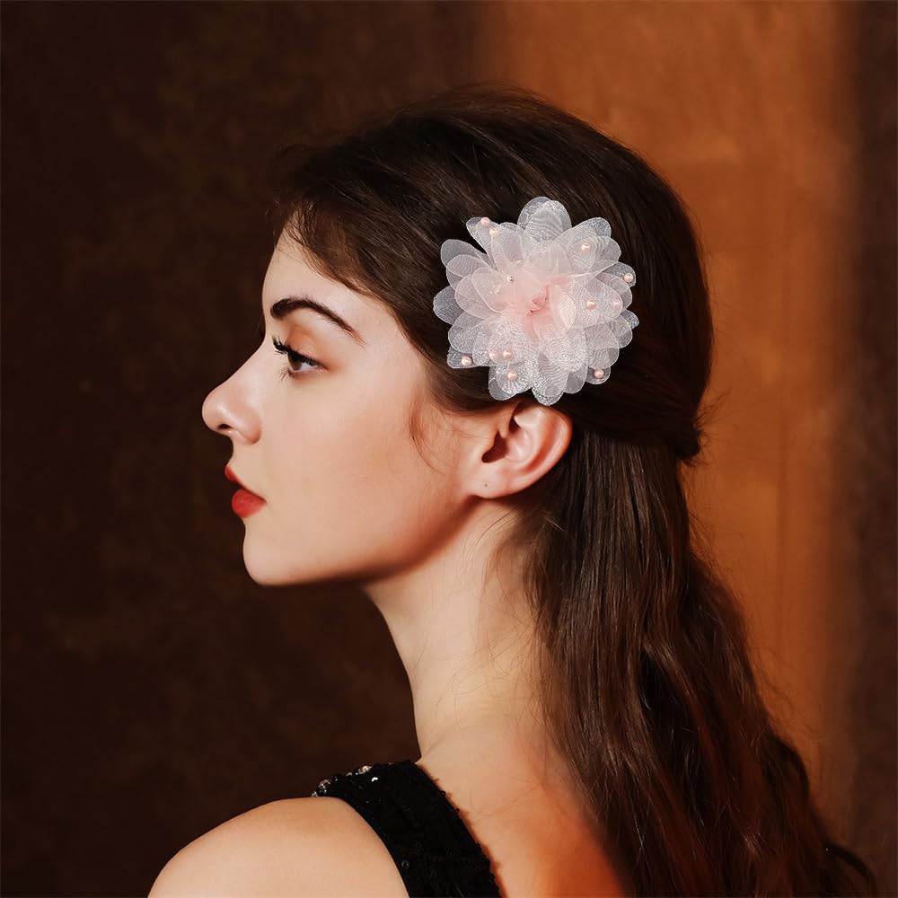 13cm/5in Beaded Mesh Flower Brooch Pin for Women Girls Dainty Round Shell Pearl Ball Beads Camellia Peony Flowers Brooches Lapel Hair Pins Elegant Wedding Anniversary Accessories Jewelry - Image 3