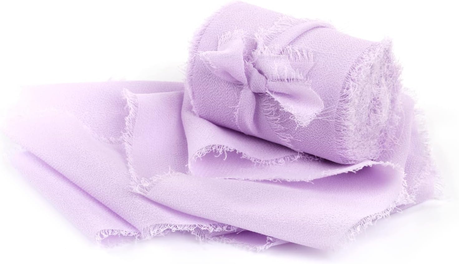 Joycrosso 3 Rolls Handmade Fringe Chiffon Ribbon Frayed Edges Lt. Orchid Ribbon 60mmX4.5Meter - Image 4