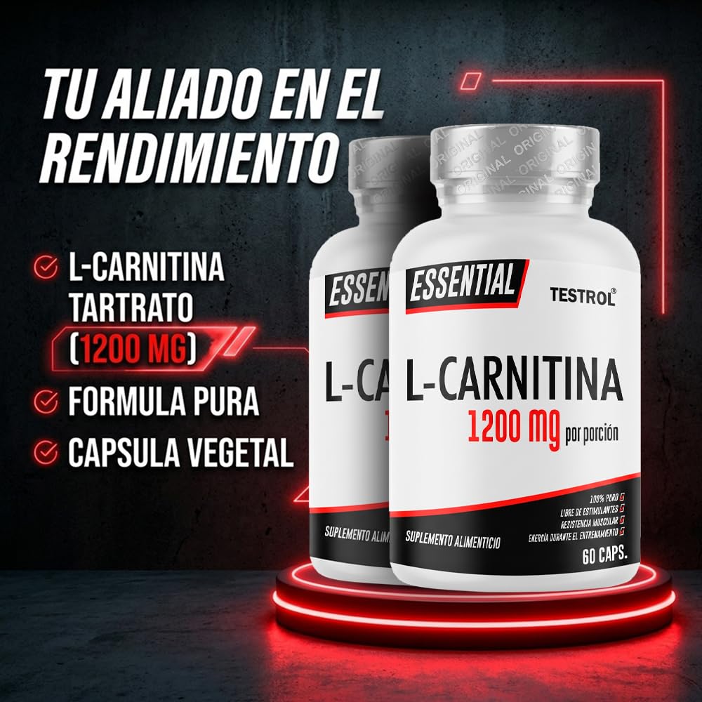 Carnitina Essential 1200mg por porción, L Carnitina Tartatro libre de  Estimulantes para Hombre y Mujer, Calidad Premium