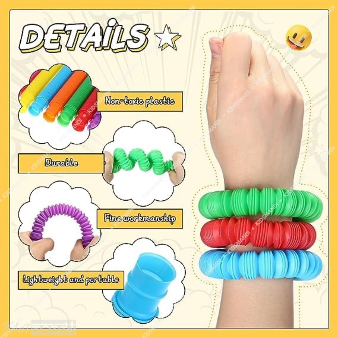 Kids Mandi Pop Tubes | Sensory Fidget Toys for Stress Relief | Bend, Stretch & Connect | Perfect for Toddlers & Special Needs Sensory Play (Pack of 3)