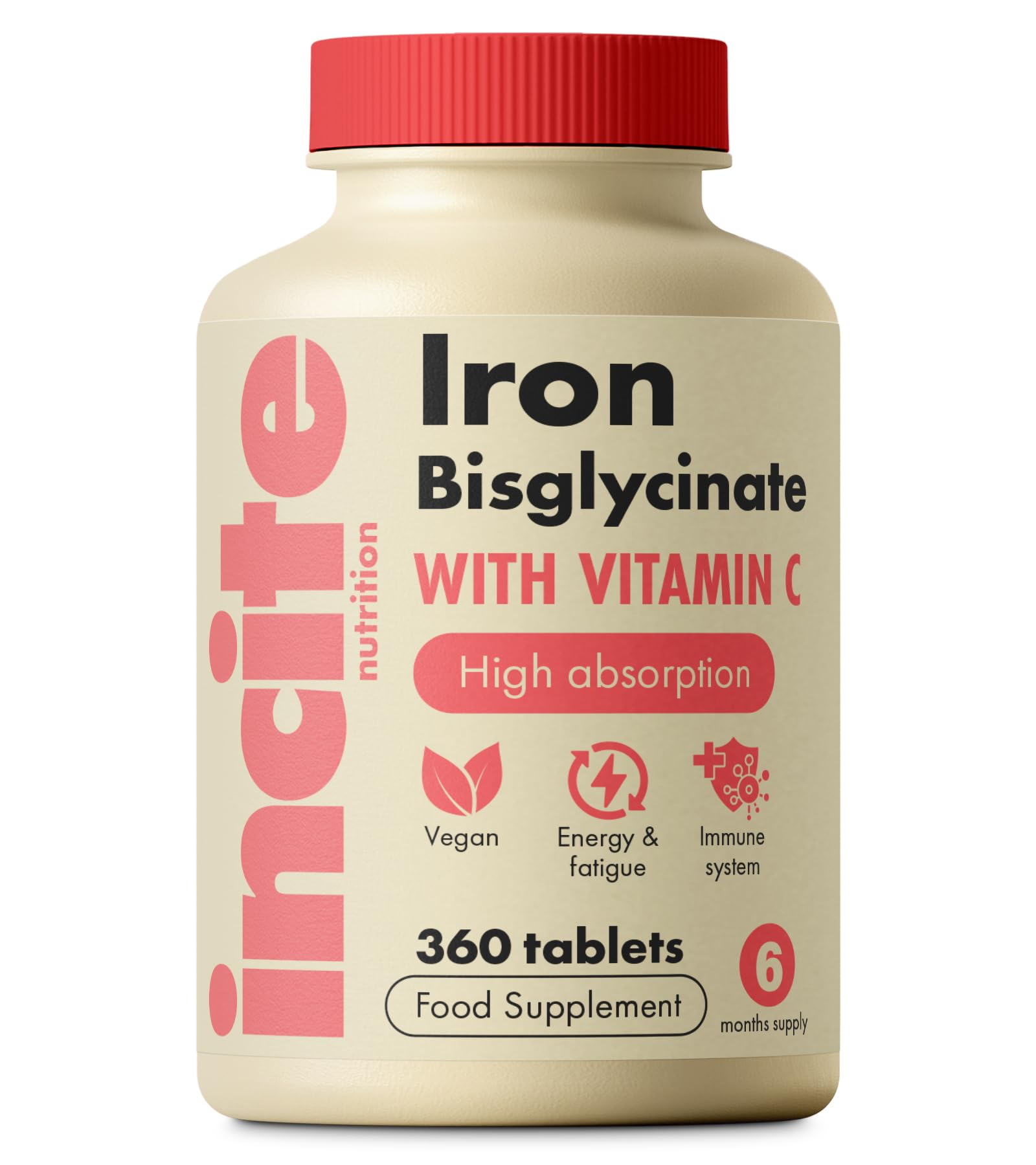 Gentle Iron Tablets - Iron Bisglycinate 28 mg, 6 Month’s Supply - 360 High Strength Tablets - Supplement Suitable for Vegans - Best Immune System Booster for Women & Men - Made in UK