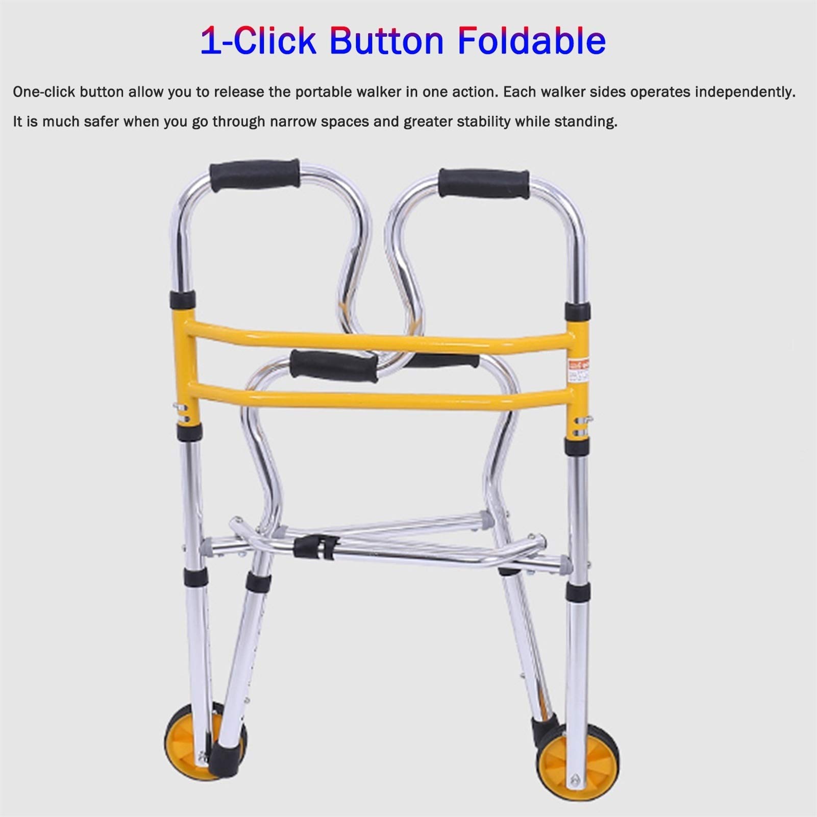 Andador Plegable Regolable En Altura, Andador para Ancianos con Cesta, Ligero Y Resistente, Ideal para Uso Interior Y Exterior (Walker+2 Wheels+Seat)