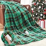 Green Heated Blanket Electric Throw 50X60, Heating Blanket for Couch, Plaid Sherpa Winter Blankets Warmer, 10 Levels & 8-Hour Auto Off, Fast Heated House Warming Gifts New Home Christmas Decor for Mom
