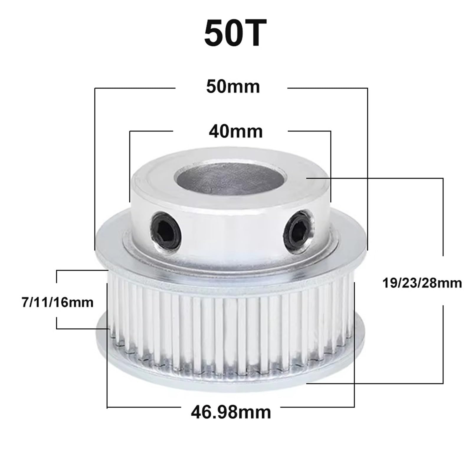 Polea de Correa de Distribución 50 dientes 60 HTD 3M diámetro de polea 5-25mm ancho la correa distribución 10/15mm HTD3M 50T 60T síncrono(Bore 25mm,60 Teeth,16mm (for belt 15mm))