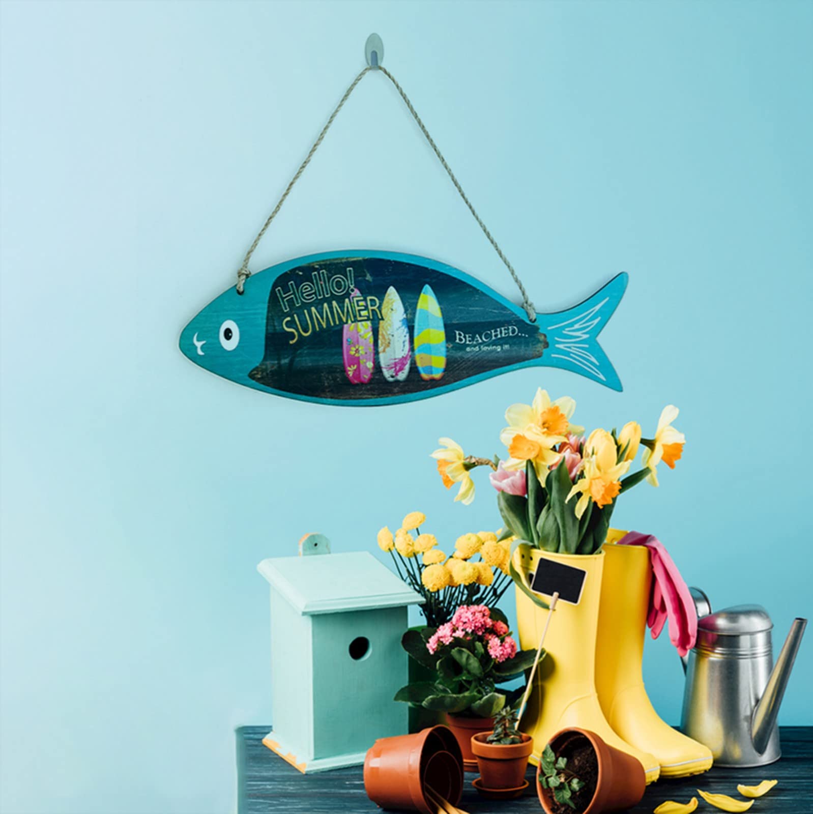 Amazon.co.jp: 暖炉用装飾ガーランド 夏 木製 魚 ウェルカムサイン