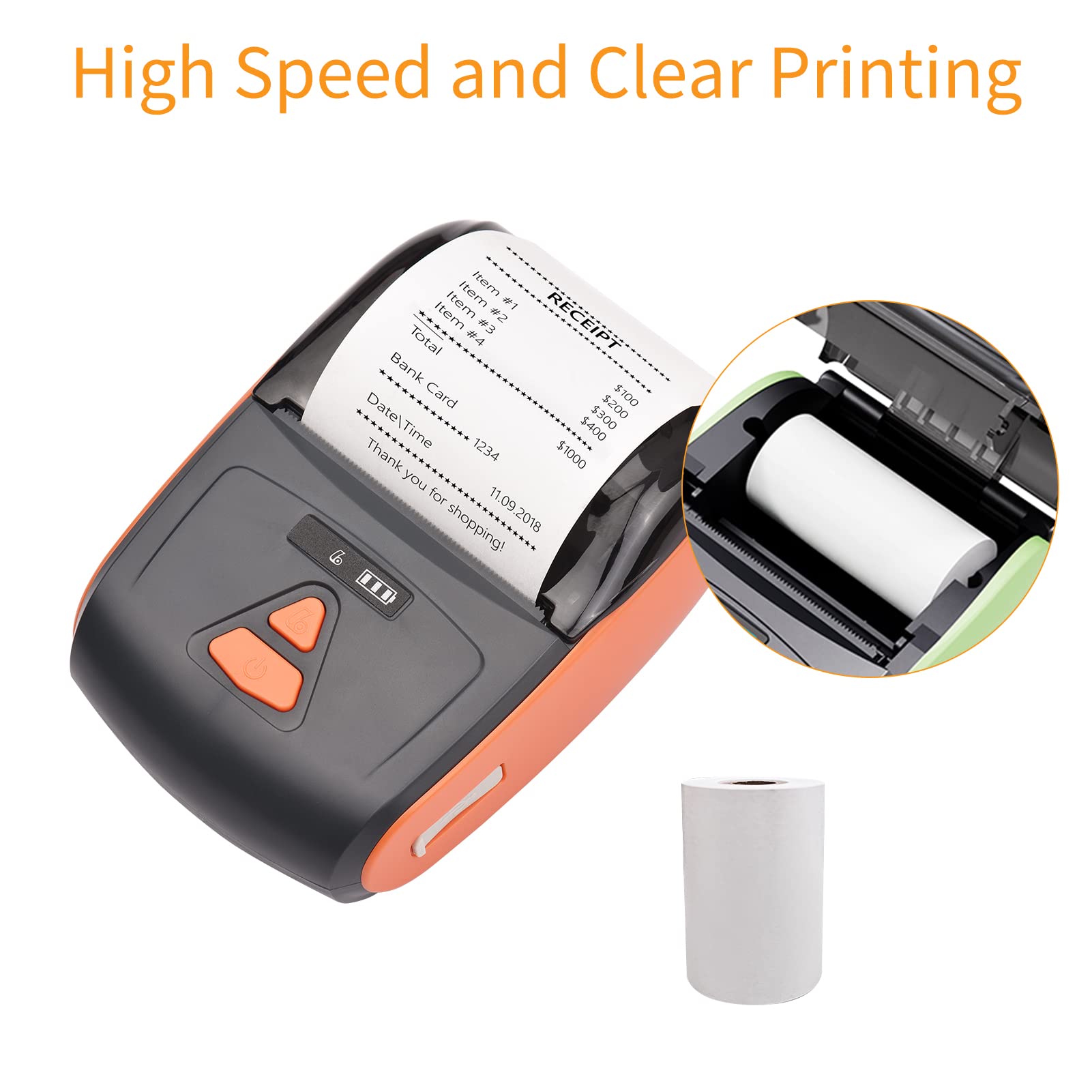 Mini Impresora térmica portátil de 2 Pulgadas, inalámbrica, USB, para Recibos, facturas, Tickets, Papel de impresión de 57 mm, Compatible con iOS, Android y Windows, para restauran
