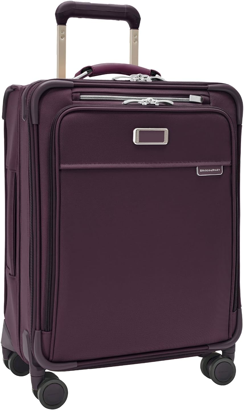 21" Global Carry On Expandable Spinner - Luggage for International Travel, Suitcases with Wheels, Softside Rolling Bag for Men & Women, Self-Repairing Zipper - Baseline Collection, Plum