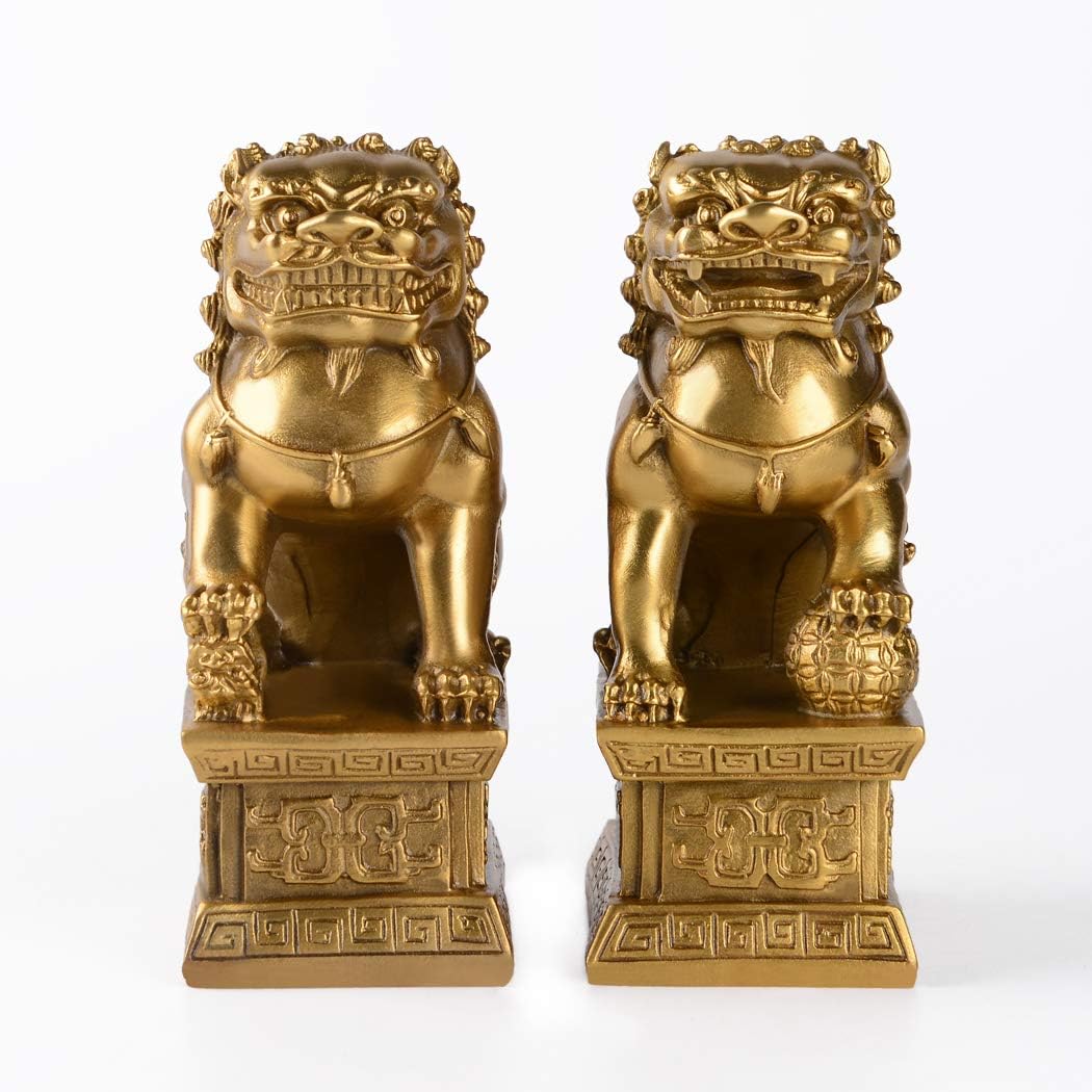 Amazon.com: BRABUD Handmade Brass Guardian Lion Sculpture Foo Dogs ...