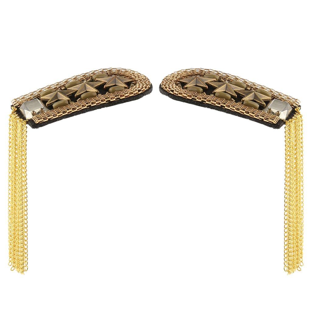 CALANDIS® 1 Pair Men Punk Rock Star Tassel Shoulder Epaulette Costume Accessory Gold