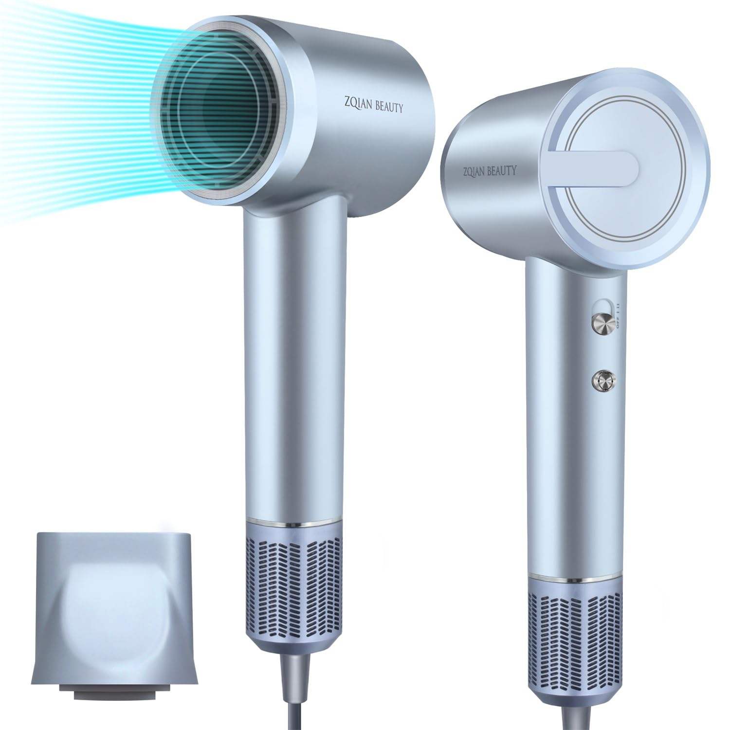 Hair Dryer, High-Speed Blow Dryer with 110,000 RPM Brushless Motor, 200 Million Negative Ionic Hair Dryer, Fast Drying Low Noise Hairdryer with Magnetic Concentrator Nozzle (Silver Blue)