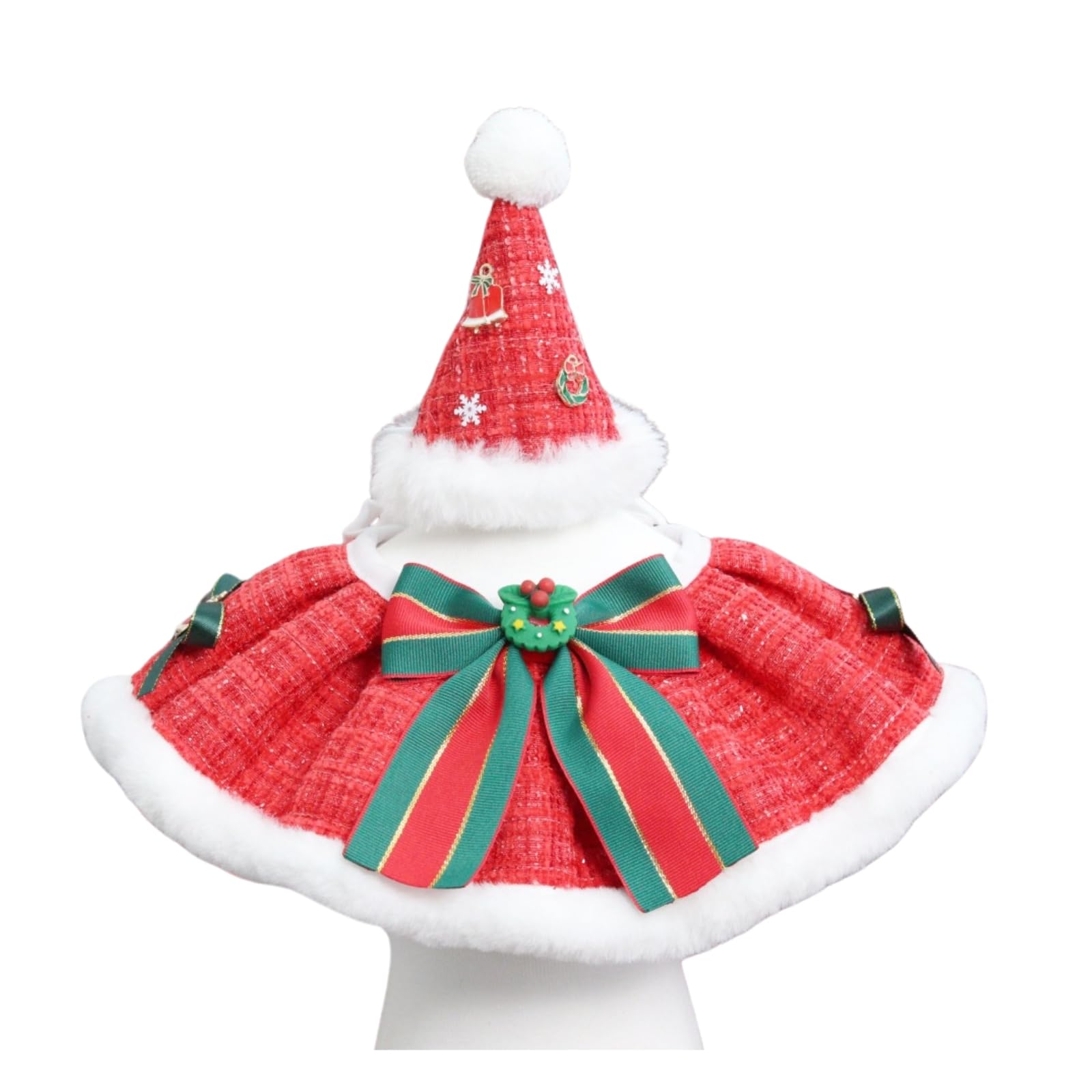 BT Bear 2 PCS Christmas Pet Collar with Christmas Hat Set,Dog Christmas Collar Puppy Cat Christmas Costume Pet Holiday Dress Up for Cats Small Dogs,Red S