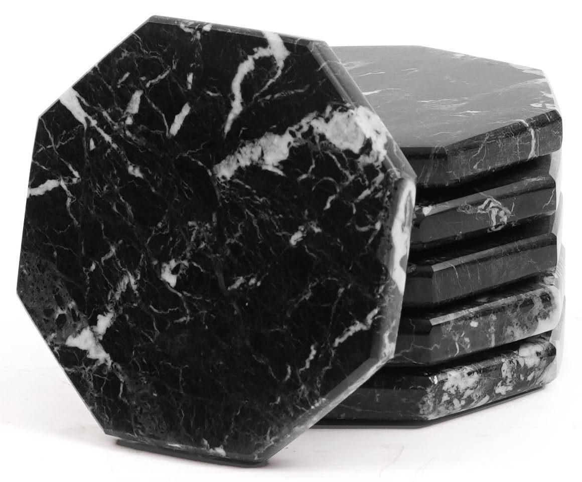 Radicaln Marble Coasters Star 3.5" Inches Black Handmade Stone Drink Coasters Set of 6 for Coffee Table and Dining Table Decor, Coaster for Drink