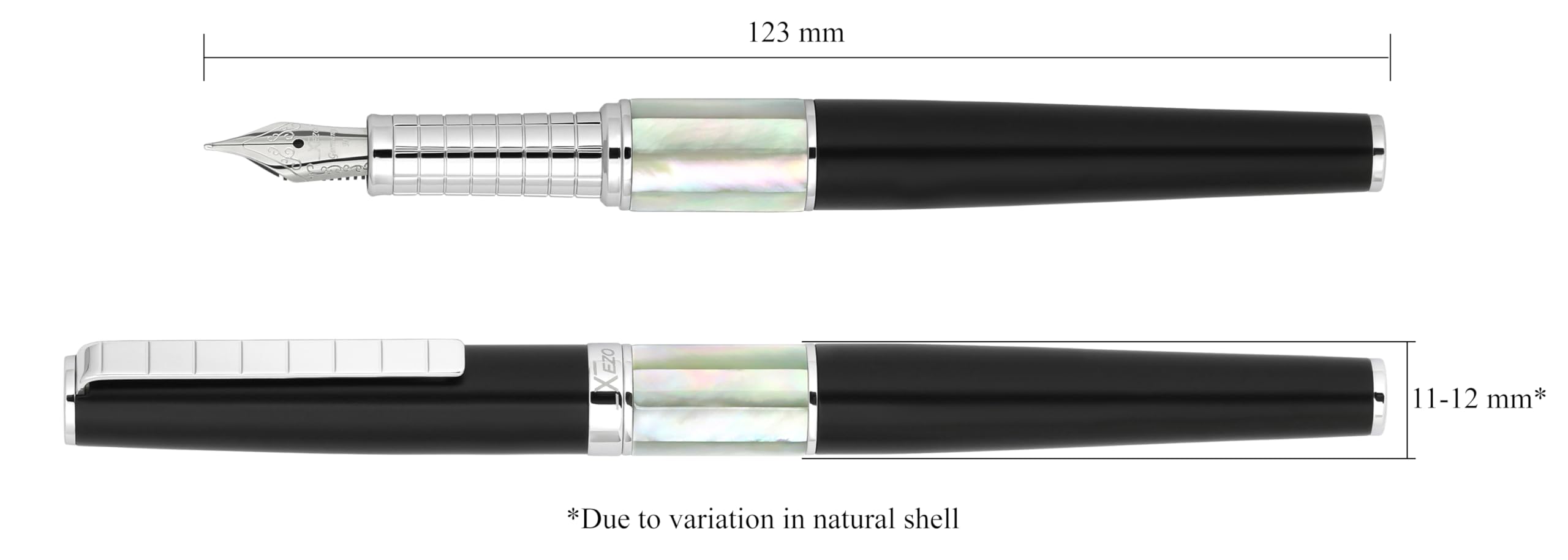 Xezo Speed Master Fountain Pen, Medium Nib, Matte Black with White Mother of Pearl. Chrome Plated. Lightweight Brass Body. No Two Alike - Image 3