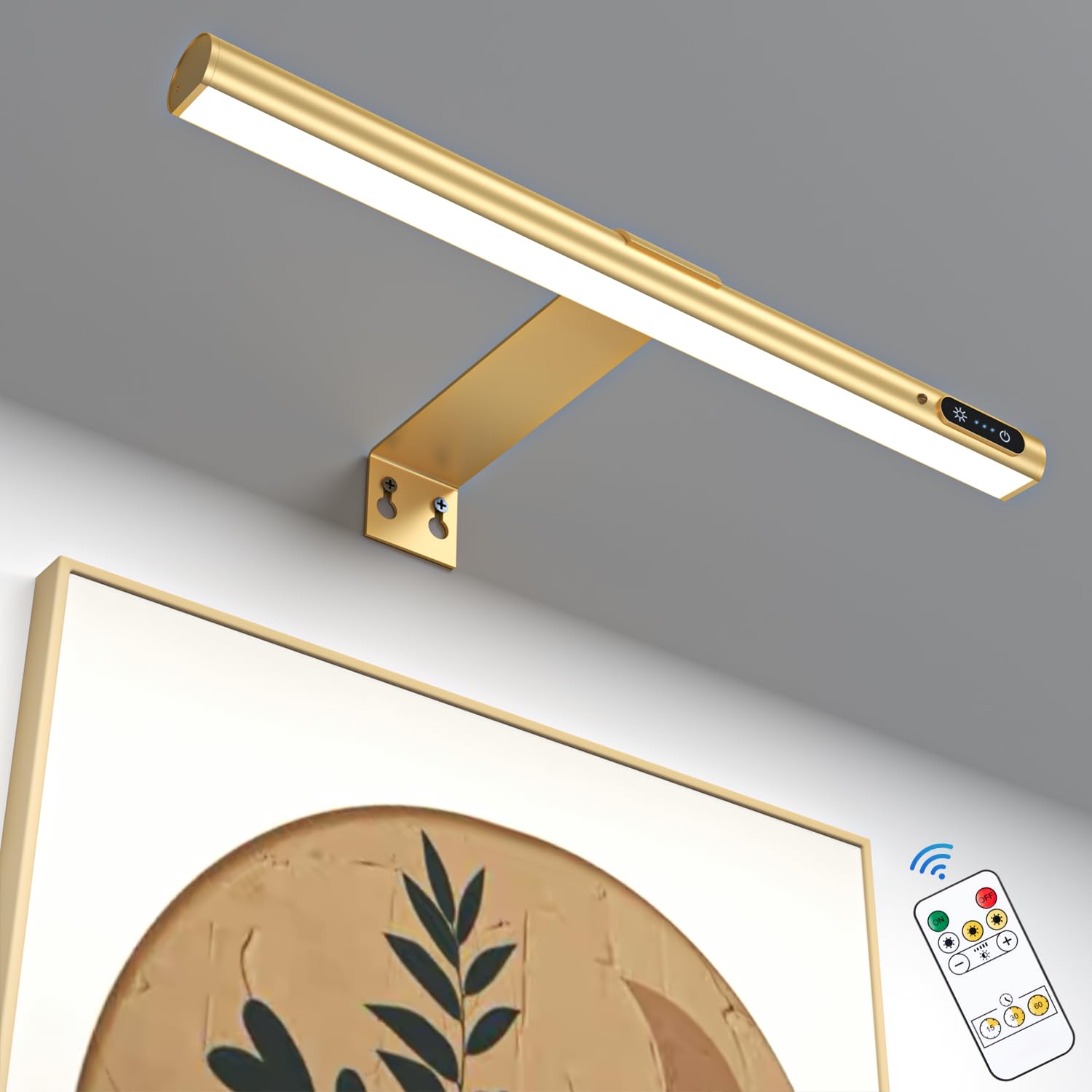 HighLuc Picture Light Rechargeable, 15.7" Battery Operated Wall Lights, Picture Lights for Wall, Gallery, Mirros, Art Painting, Dartboard Light Dimmable & 3 Color Temperatures & Remote & Timer
