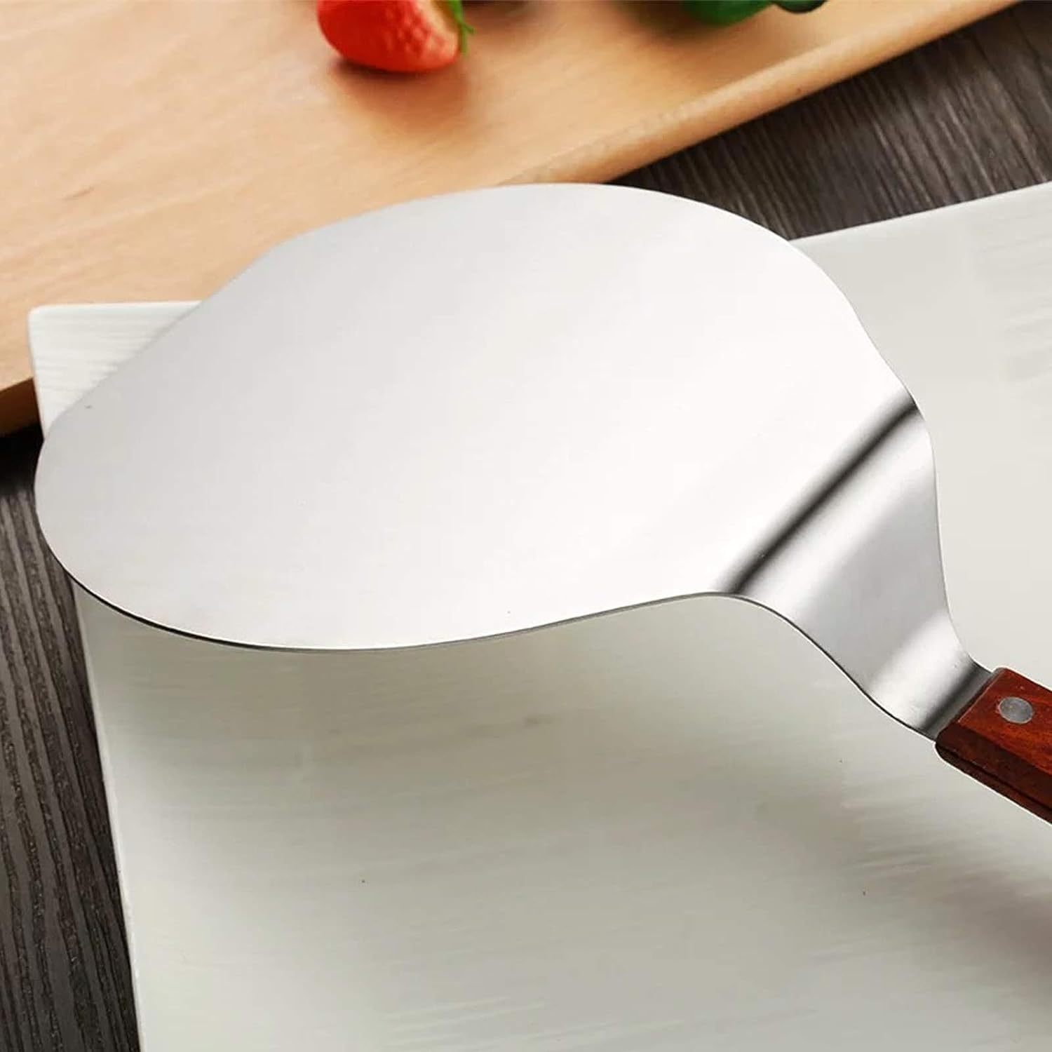 Pala per Pizza, Paletta per Pizza con Manico in Legno e Vassoio di Metallo in Acciaio Inossidabile per Pizze Fatte in Casa, Manico Pala Pizza, per Gualsiasi Esterno o Interno Pizza Grill Forno