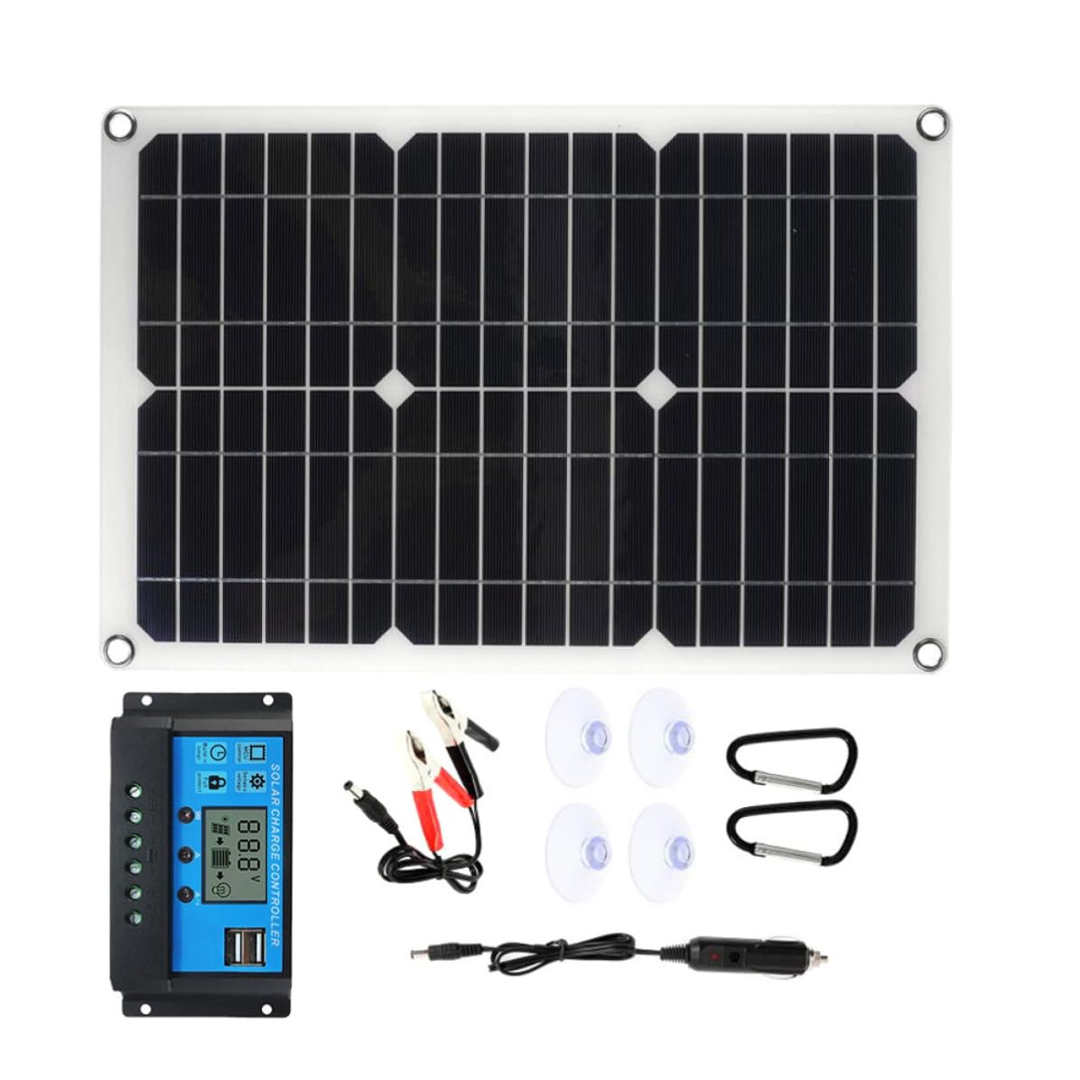 Mikikit Kit Pannello Solare Portatile da 15w Pannello Monocristallino Nero, Display Intuitivo e Resistente, per Imbarcazioni e Biciclette