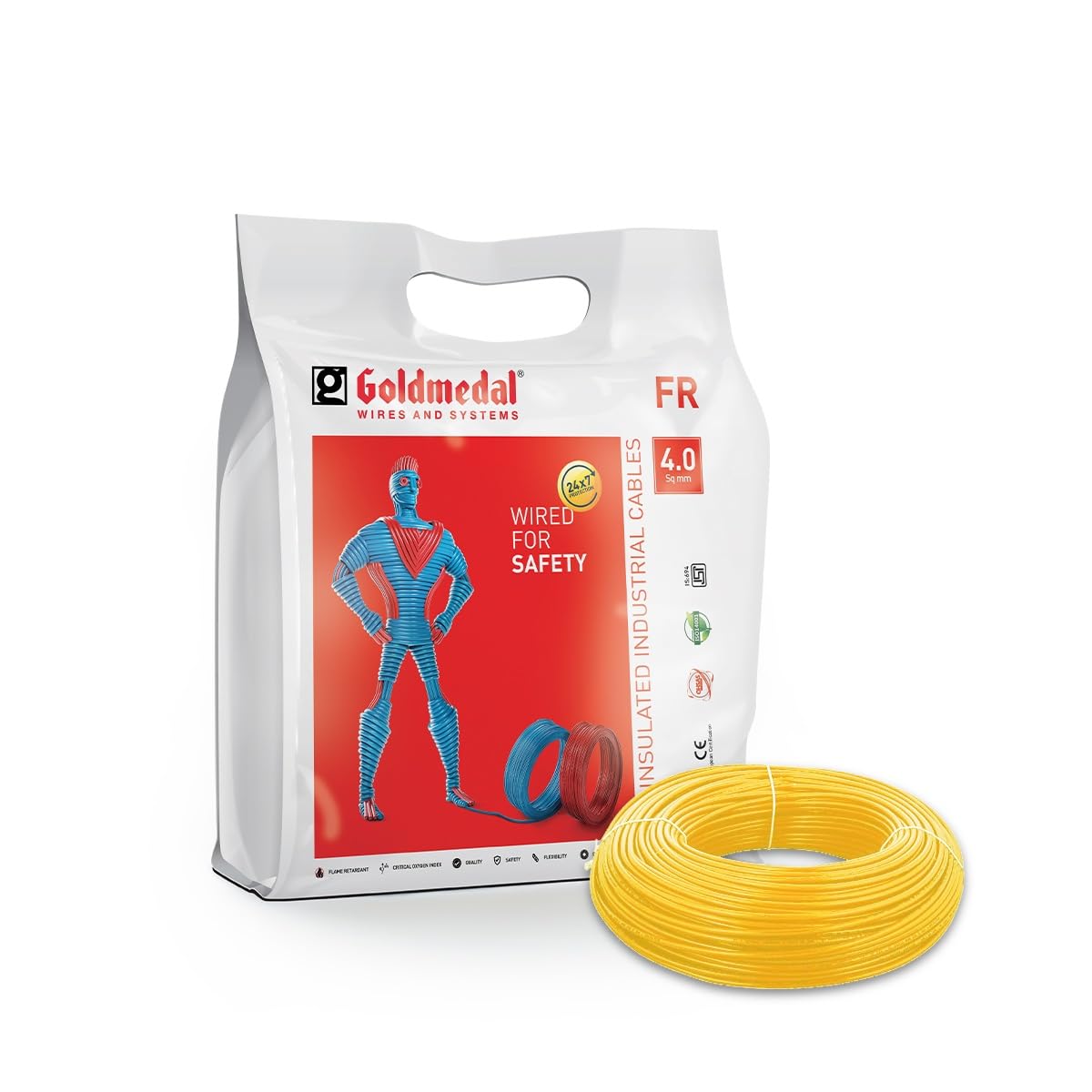 Goldmedal 45 Meter 1100V 4.0 Sq mm Fire Retardant Electric Wire (Yellow) - Pack of 1 | Wire for Domestic & Industrial Connection Use | Multi-Strand, PVC Electrical Insulated Copper Wire-image-3