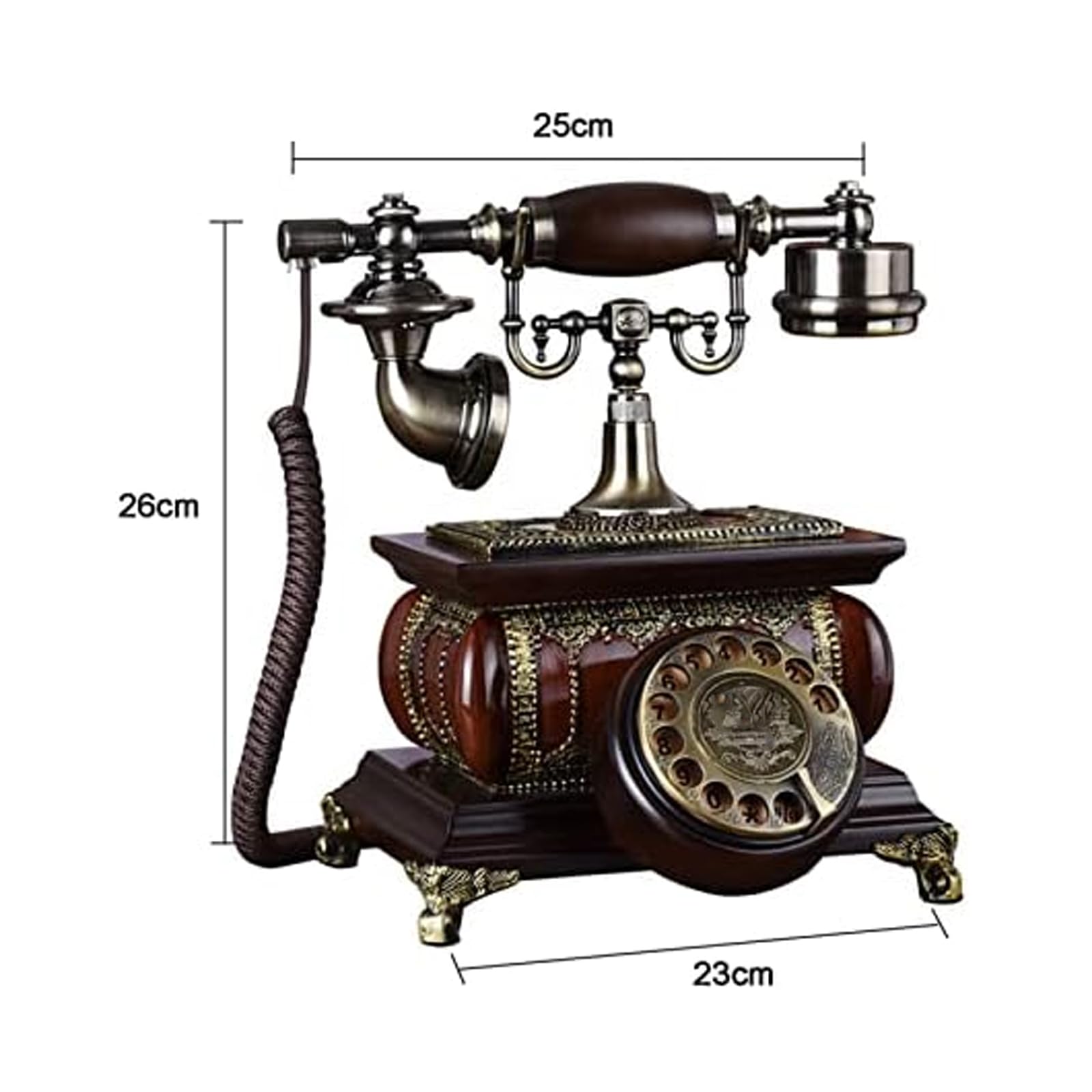 Telefono Vintage in Legno con quadrante Rotante, Telefono retrò con Filo, Telefono Fisso in Stile Antico Classico con Dettagli in Metallo per l'arredamento di casa e Ufficio. Stile