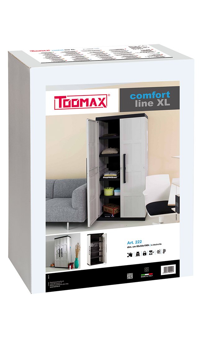 TOOMAX 188 x 90 x 54 cm Comfort Line bardzo duża jednostka do przechowywania z 2 drzwiami/4 regulowanymi półkami - szary/czarny